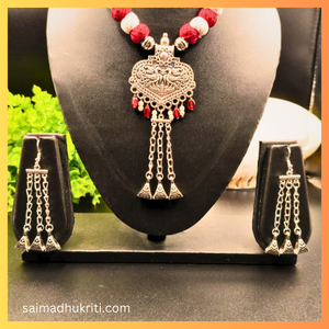 Red Cotton bead Silver Pendent