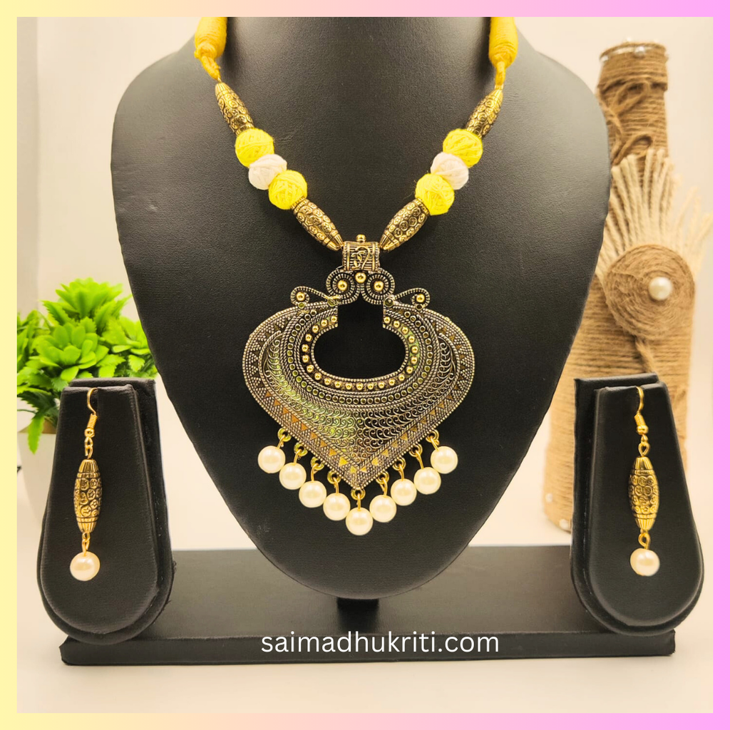 Yellow Cotton Bead Necklace