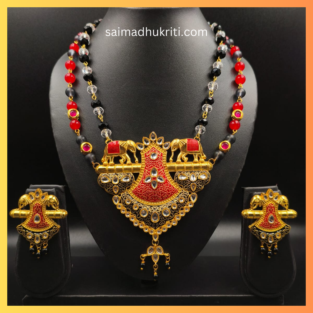 Big Red Pendent Double Layered Necklace