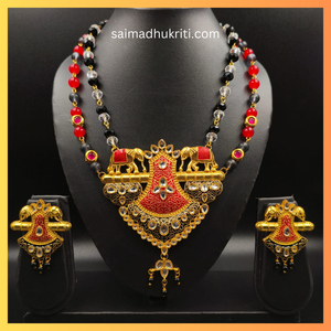 Big Red Pendent Double Layered Necklace