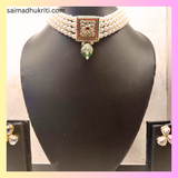 Kundan pearl choker with green bead