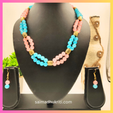 Pink & Blue Glass Bead Necklace
