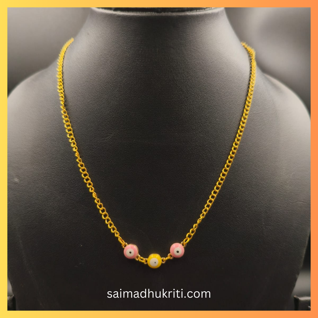 Evil Eye Pink & Yellow Chain Necklace