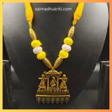 Yellow Cotton Bead Palki Pendent Necklace