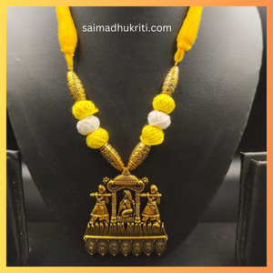Yellow Cotton Bead Palki Pendent Necklace