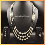 Triple Layered Pearl & Metal Bead Necklace