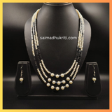 Triple Layered Pearl & Metal Bead Necklace