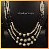 Triple Layered Pearl & Metal Bead Necklace