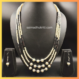 Triple Layered Pearl & Metal Bead Necklace