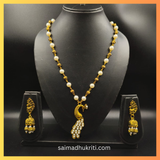 Golden & Pearl Beads Peacock Pendent Necklace