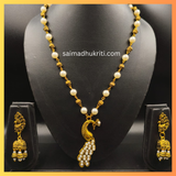 Golden & Pearl Beads Peacock Pendent Necklace