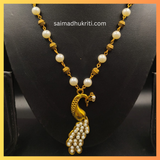 Golden & Pearl Beads Peacock Pendent Necklace