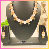 Beige Golden Cotton Beads Necklace