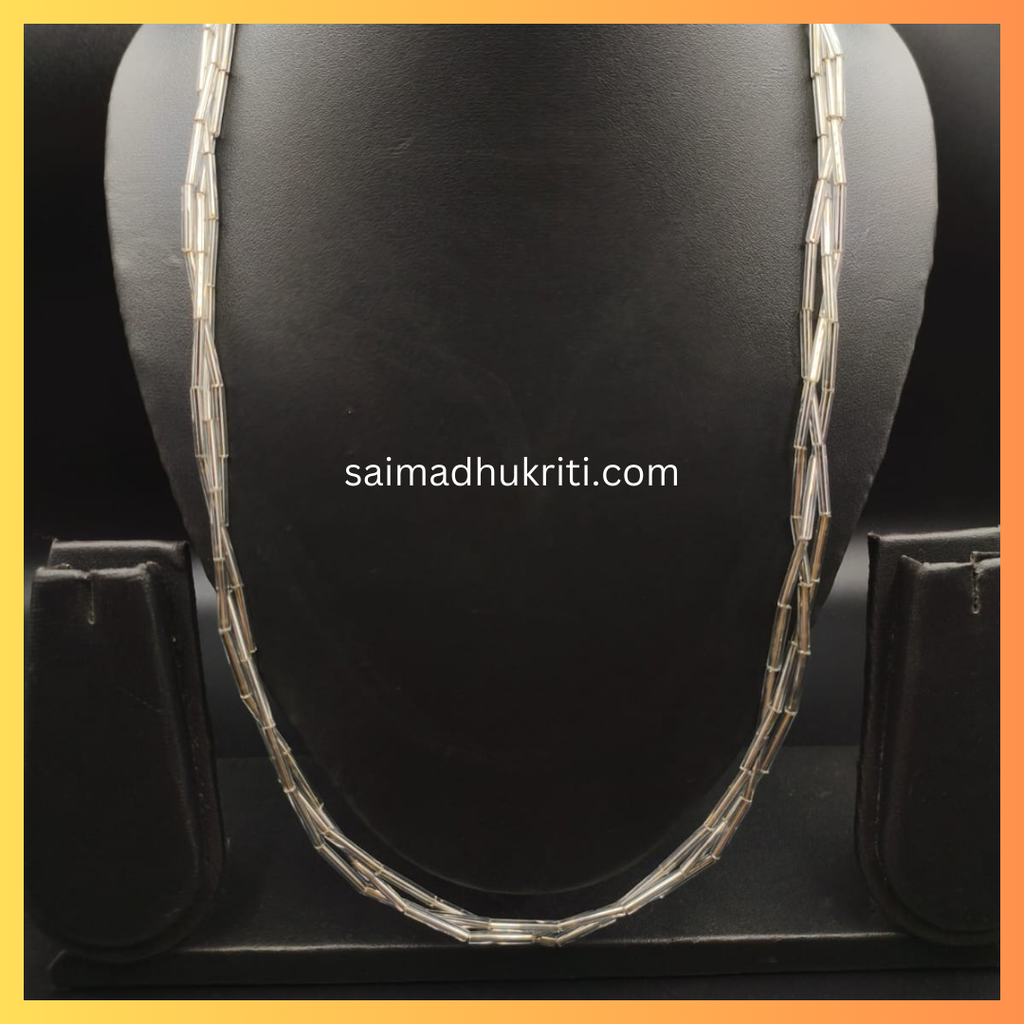 Silver Glass Tube Beads Necklace