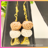Beige Golden Cotton Beads Necklace