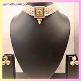 Kundan pearl choker set with yellow bead