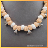 Beige Silver Cotton Beads Necklace