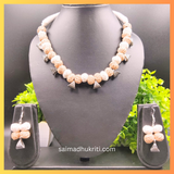 Beige Silver Cotton Beads Necklace