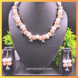 Beige Silver Cotton Beads Necklace