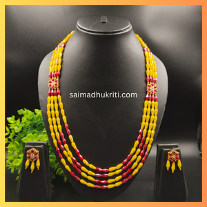 Red & Yellow Four Layered Necklace Set