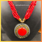 Red Seed Bead Necklace with Pendent