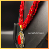 Red Seed Bead Necklace with Pendent