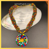 Multicolour Seed Bead Necklace with Multicolour Pendent