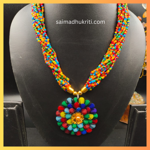 Multicolour Seed Bead Necklace with Multicolour Pendent