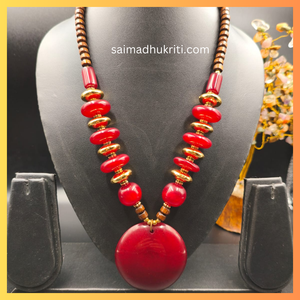 Red Acrylic Beaded Necklace with Red Acrylic Pendent