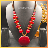 Red Acrylic Beaded Necklace with Red Acrylic Pendent