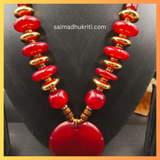 Red Acrylic Beaded Necklace with Red Acrylic Pendent