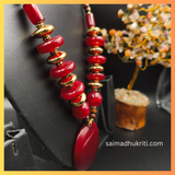 Red Acrylic Beaded Necklace with Red Acrylic Pendent