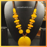 Yellow Acrylic Beaded Necklace with Yellow Acrylic Pendent