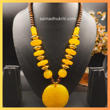 Yellow Acrylic Beaded Necklace with Yellow Acrylic Pendent