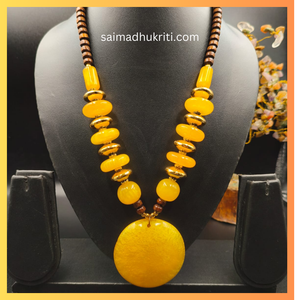 Yellow Acrylic Beaded Necklace with Yellow Acrylic Pendent