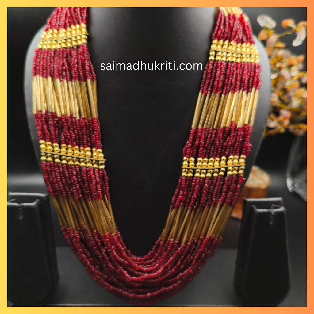 Red & Golden Multilayer Seed Bead  Necklace
