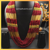 Red & Golden Multilayer Seed Bead  Necklace