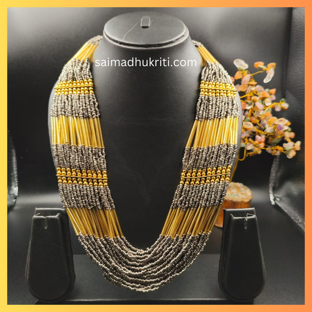 Silver & Golden Multilayer Seed Bead Necklace