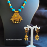 Blue Cotton Bead Necklace