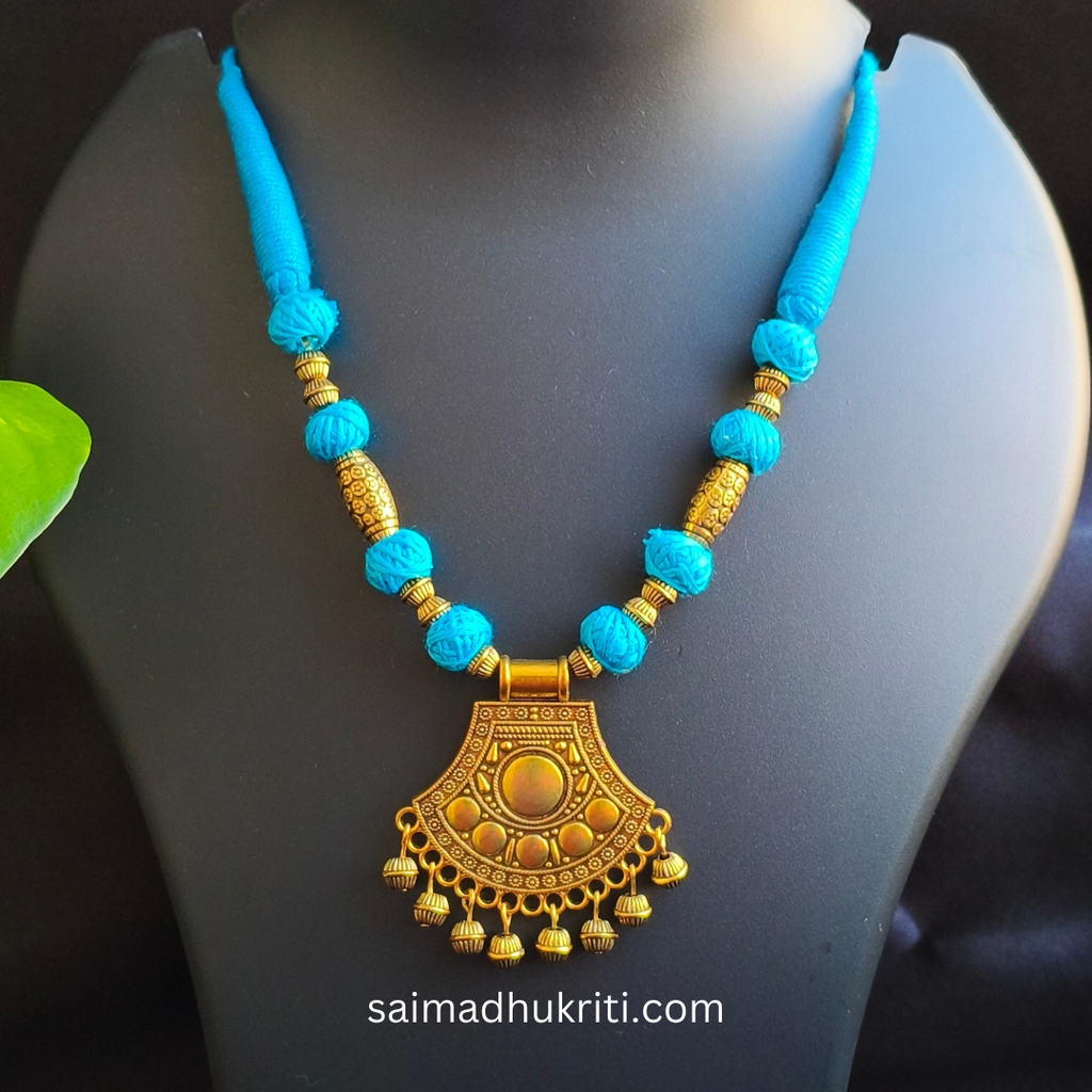 Blue Cotton Bead Necklace