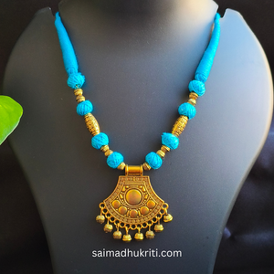 Blue Cotton Bead Necklace