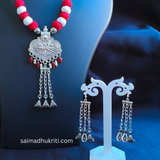 Red Cotton bead Silver Pendent
