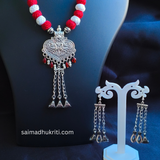 Red Cotton bead Silver Pendent