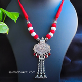 Red Cotton bead Silver Pendent