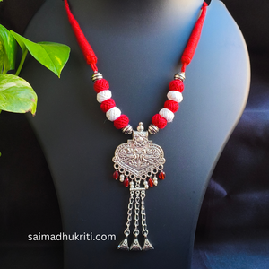 Red Cotton bead Silver Pendent