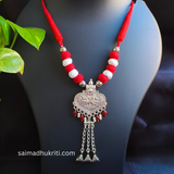 Red Cotton bead Silver Pendent