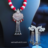 Red Cotton bead Silver Pendent