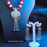 Red Cotton bead Silver Pendent