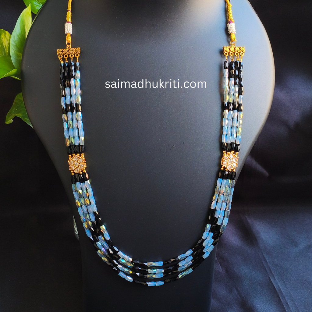 Black & Grey Four Layered Beaded Necklace Set