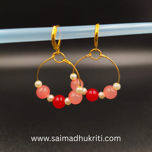 Red and Pink Glass Bead Hoops